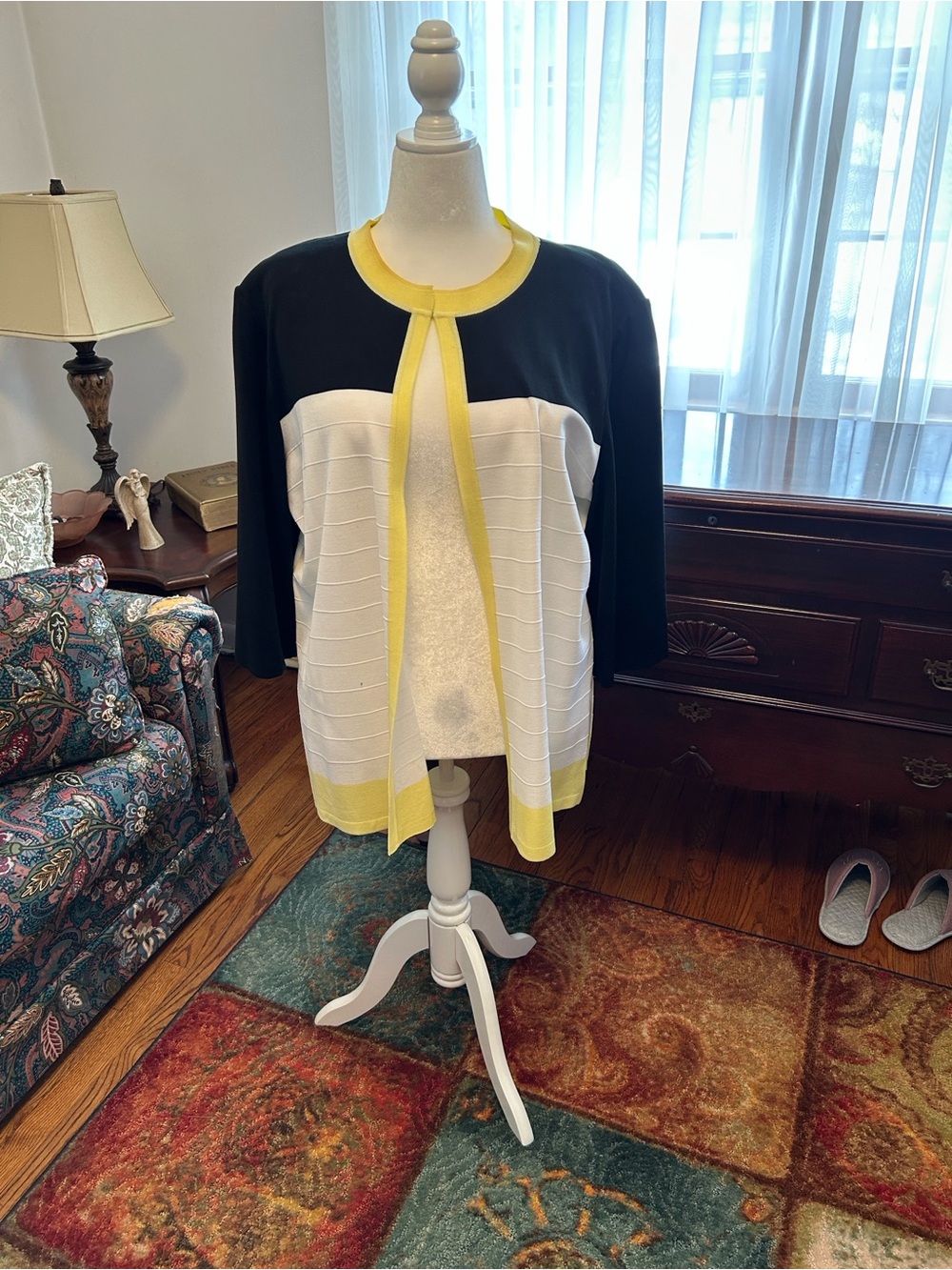 Ming Wang Black and Yellow Knit Cardigan